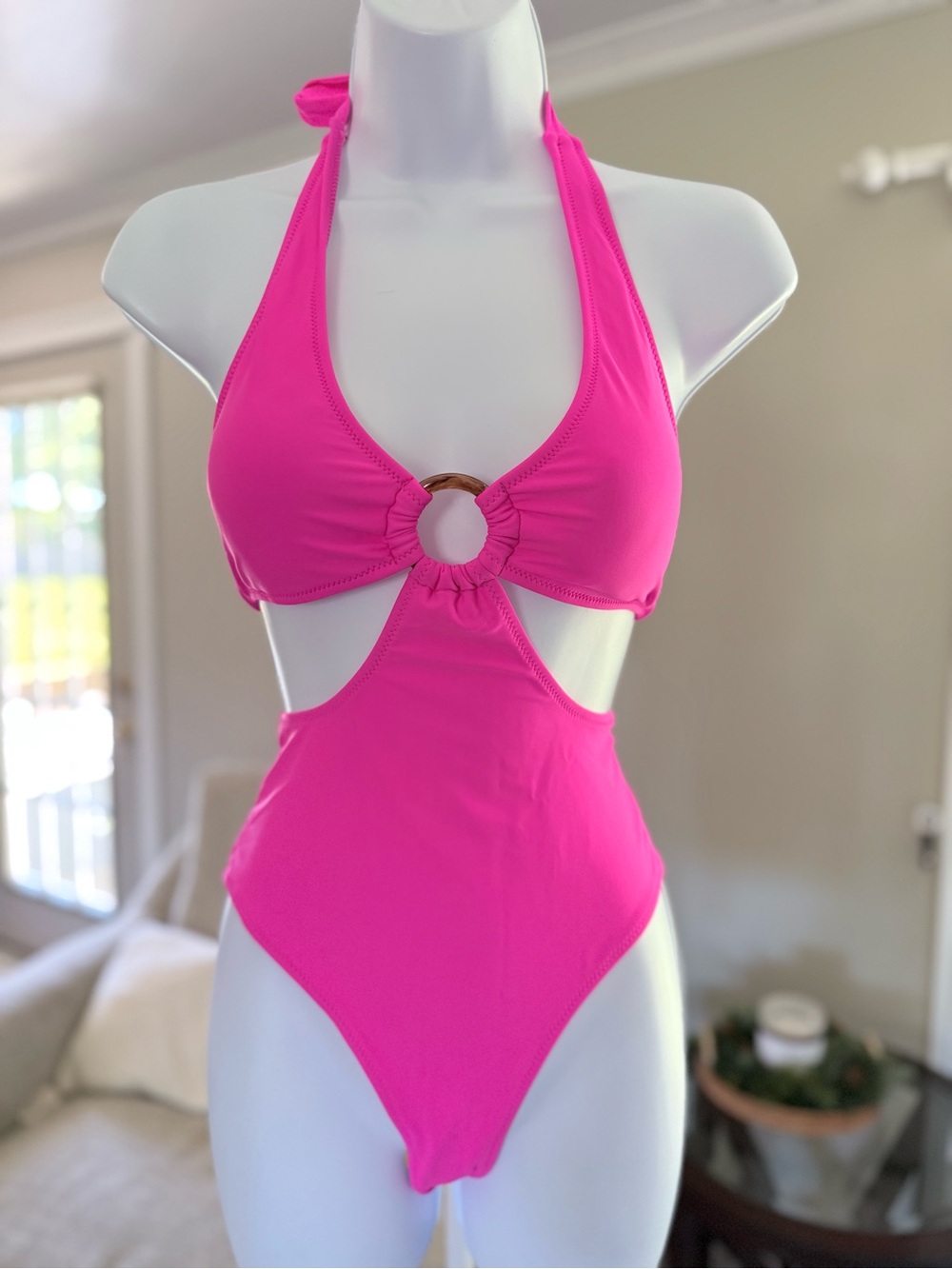 AIMAGE Bright Hot Pink One-Piece Swimsuit
